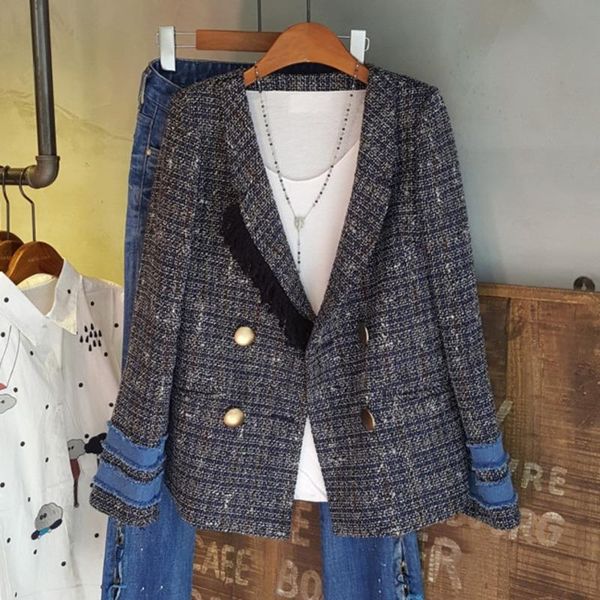 

women's jackets [ewq] korea chic autumn casual trend women lapel double-breasted fashion simple small fragrance long-sleeved jacket 202, Black;brown