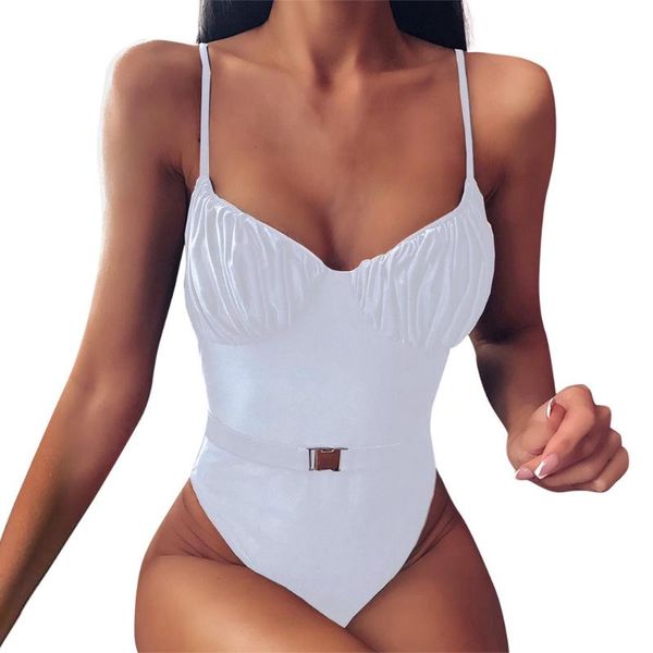 

women swimsuit 2021 solid buckle strap one-piece bikini push-up pad leopard swimwear beachwear swiming suit x0320 women's, White;black