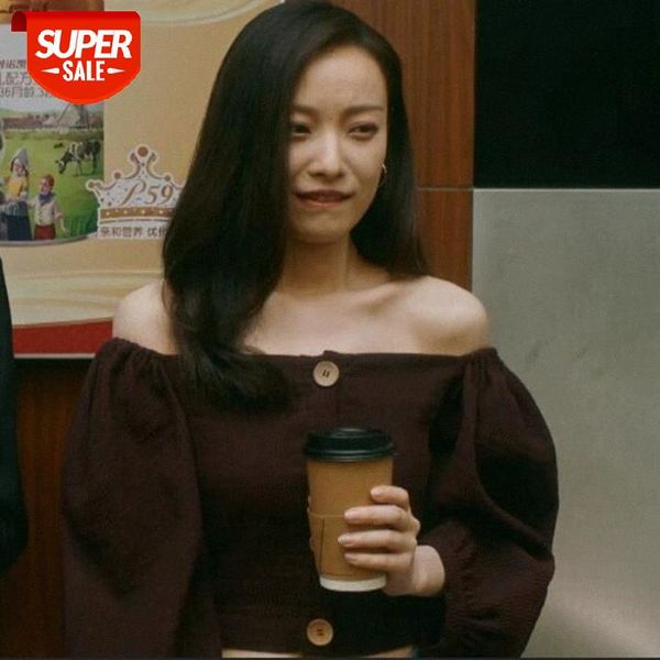 

golden years zhu suosuo ni and wine red one-shoulder short long-sleeved shirt women #lw22, White