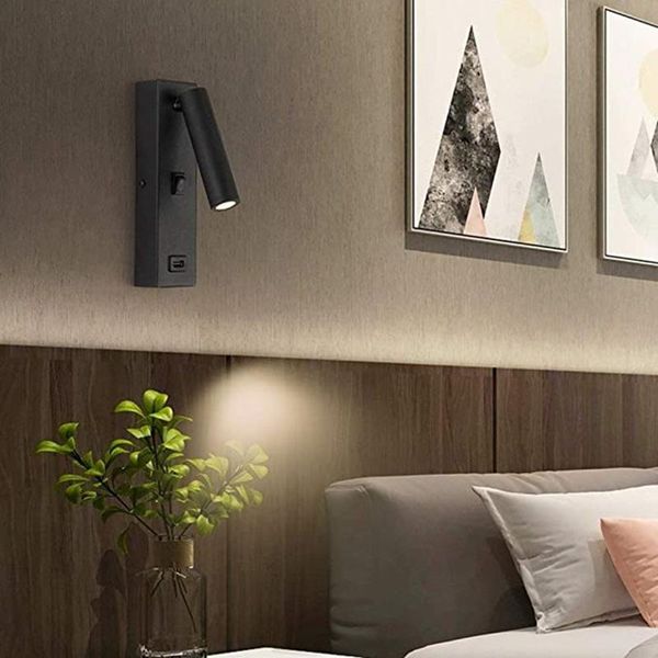 

wall lamp home led black creative bedroom bedside with switch indoor 1pcs