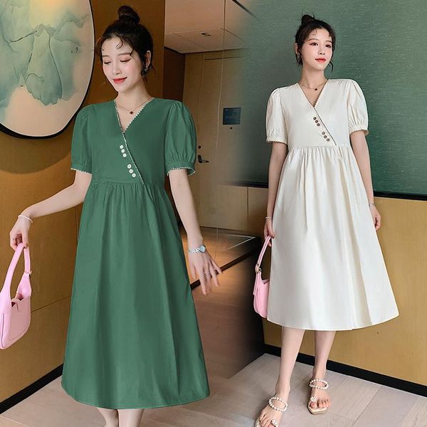 

maternity dresses 6930# 2021 summer korean fashion long dress chic ins a line slim loose clothes for pregnant women pregnancy clothing, White