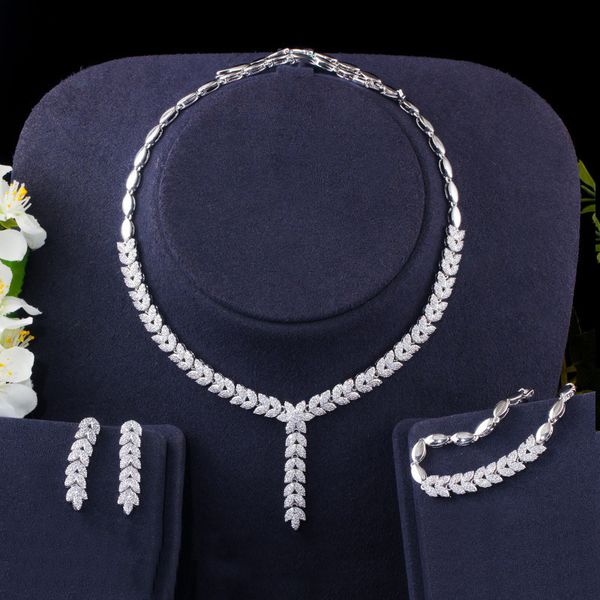 

liying romantic bride zircon jewelry set necklace earrings bracelet 3-piece wedding dress accessories, Black