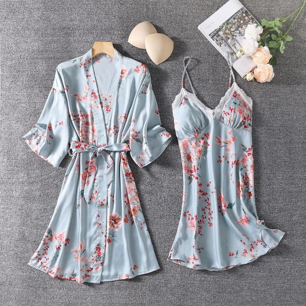 

women's sleepwear hikigawa summer silk bathrobes for women thin flroal home clothes 2021 korean fahsion night dresses sling dress robe, Black;red