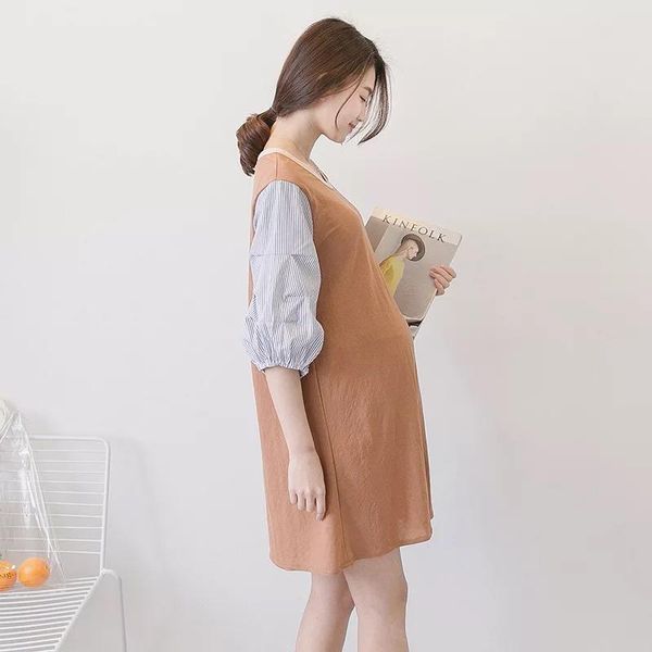 

maternity dresses pregnant woman causal dress clothing stripe half sleeve splicing cotton t-shirt for, White