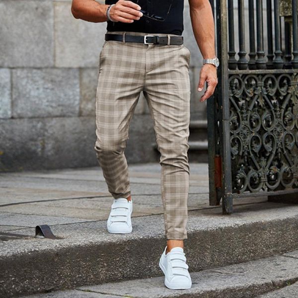 

men's pants spring summer casual trousers men streetwear fashion korean style thin checked, Black
