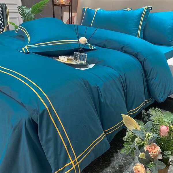 

bedding sets cotton solid color embroidery soft set breathable bed linen duvet cover sheet pillowcase ru europe quen king size/sw
