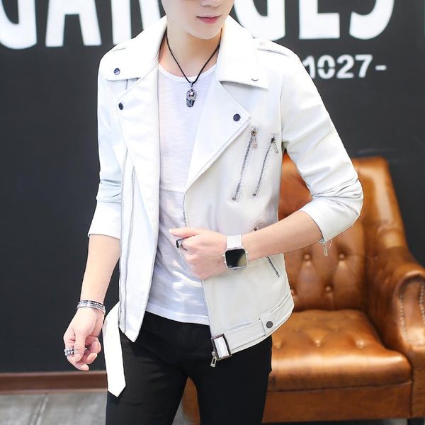 

men's leather & faux coat autumn jacket trend spring 2021 youth motorcycle pu, Black