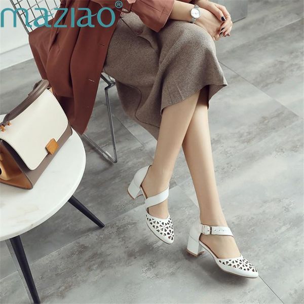 

women shoes hollow out soft breathable comfortable casual chunky heel woman high classic pumps maziao dress, Black