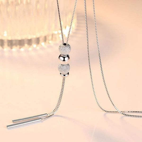 

pendant necklaces fashion simple round tassel fringed sweater chain necklace female korean trendy personality long clothes accessories, Silver