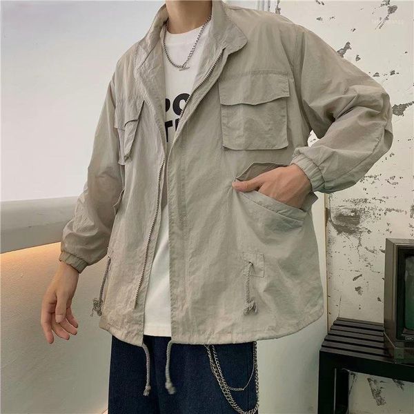 

men's jackets men summer fashion sun protection thin multi-pocket zipper leisure korean style outwear loose breathable solid clothing, Black;brown