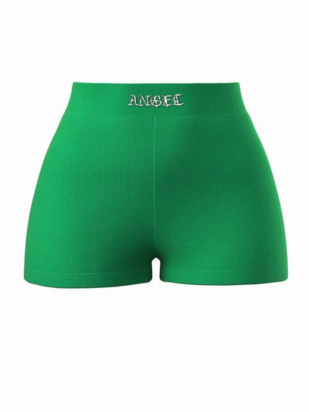 

letter embroidered rib-knit biker shorts y4wn#, Black