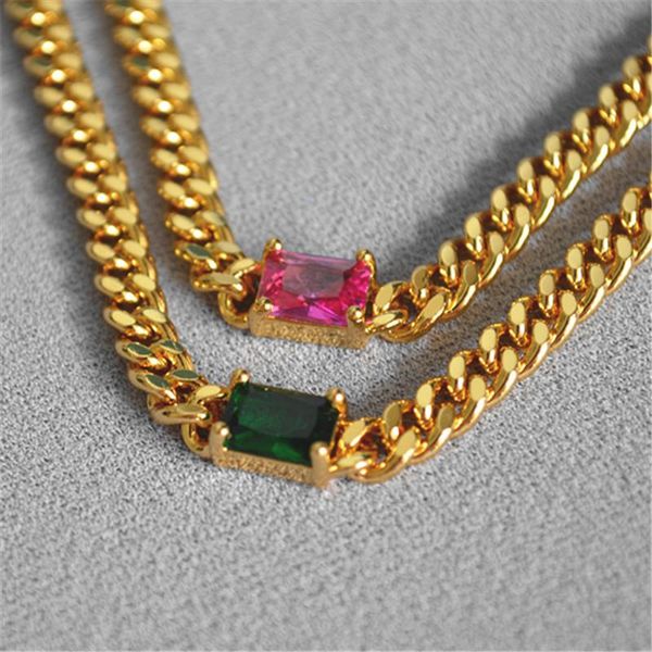 

charm bracelets ins cold wind hip hop tide brand red corundum emerald cuban chain can be adjusted men and women, Golden;silver