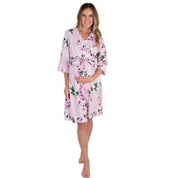 

women's sleepwear print maternity cardigan bathrobe pajamas, Black;red