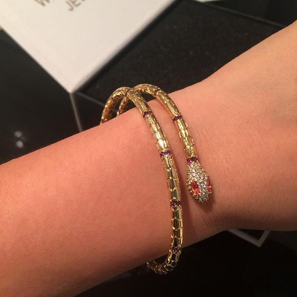 

luxury snake rhinestone bangle & bracelet vintage fashion jewelry gift for woman man pulseira, Black