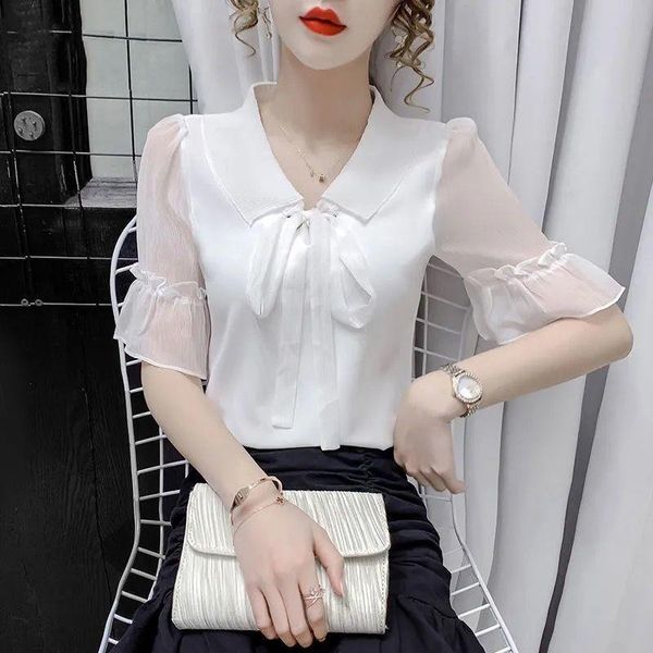 

women's blouses & shirts spring chiffon shirt women white black loose lapel button up long sleeve work oversize blusas mujer