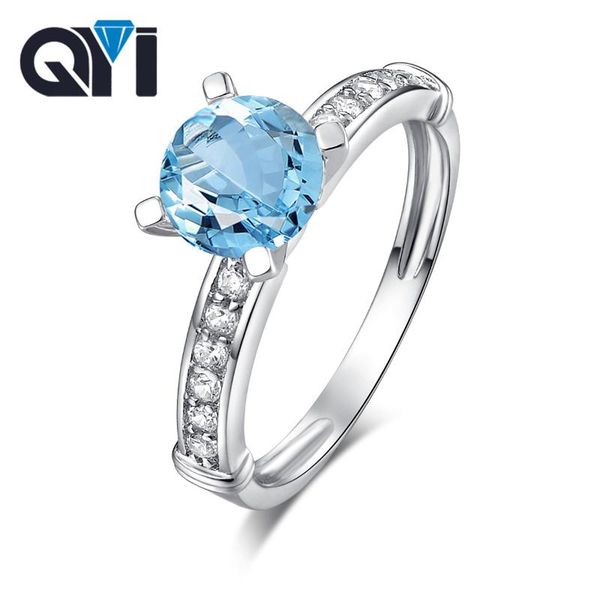 

cluster rings qyi fashion jewelry sky blue z ring natural real 925 stelring silver fine 1.25 ct gemston, Golden;silver