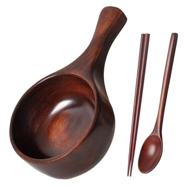 

3pcs simple wooden bowls salad vegetable pickle with spoons