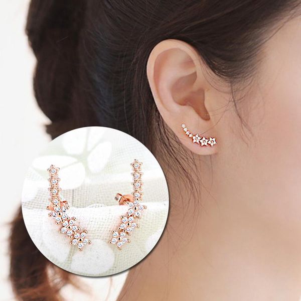 

stud flowers zirconia crystal s925 silver earrings women accessories fashion long jewelry gifts for female girls bijoux, Golden;silver