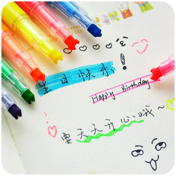

highlighters silently south cute stationery versatile highlighter marker pen brush thickness permanent, Black;red
