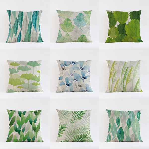 

cushion/decorative pillow green leaves plant pattern linen pillowcase decorative cushion office sofa covers home decor throw pillows 45x45cm