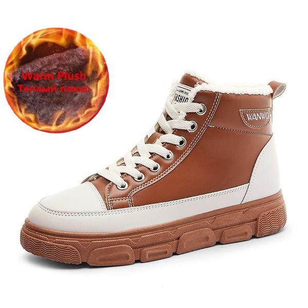 

boots 2021 women winter snow fashion leather warm plush outdoor casual british retro ladies pink ankle, Black