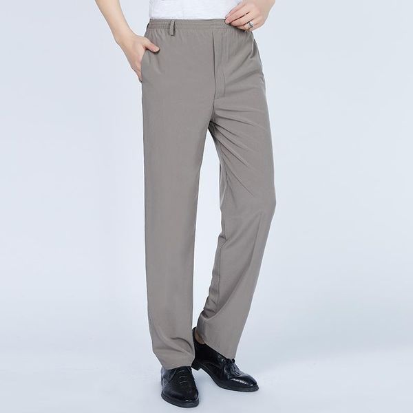 

mens long trousers summer lightweight cargo pants casual male solid color elastic waist loose straight plus size 4xl men's, Black