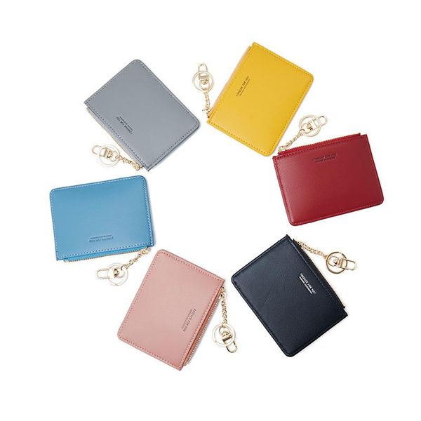 

card holders id holder cover case pu leather solid color multi slot slim money bag pocket zipper coin purses women small wallet, Brown;gray