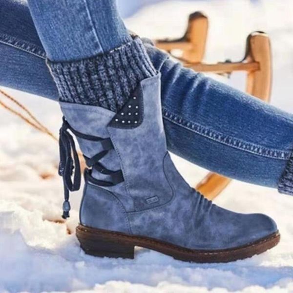 

women winter mid-calf boot flock shoes ladies fashion snow boots thigh high suede warm botas zapatos de mujer, Black