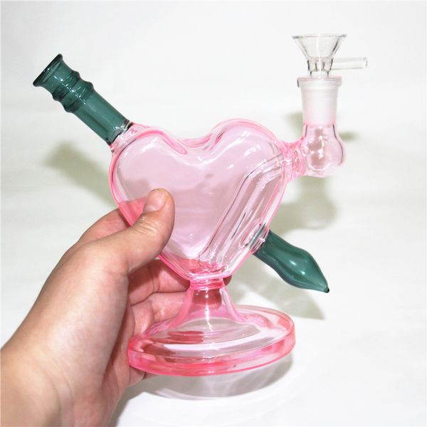 Cam dab teçhizatlar yağ brülör mini nargile sigara borusu bong shisha kalp şekli su bong kül yakalayıcı