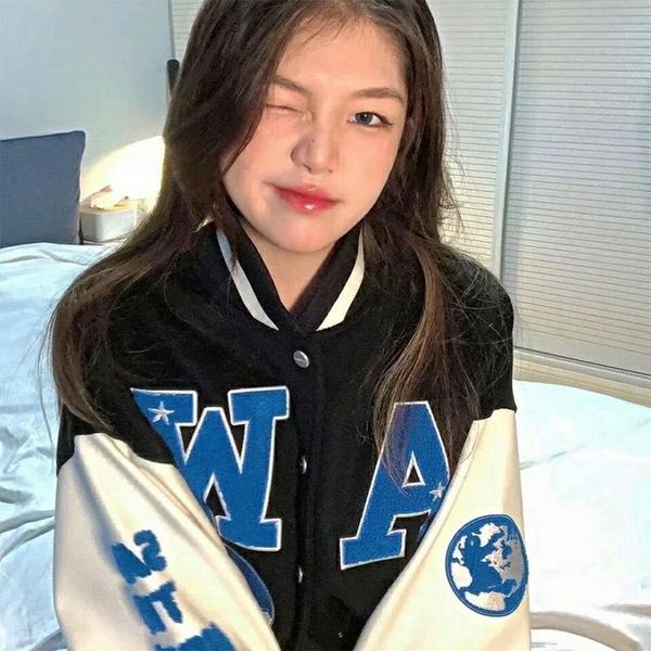 

women's jackets high street harajuku couple wear baseball uniform female spring and autumn ins tide brand loose long sleeve jacket coat, Black;brown