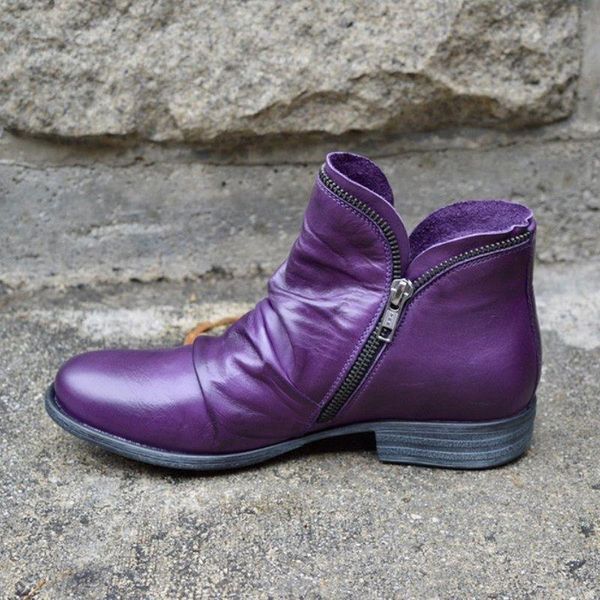 

boots dacomfy autumn women leather ankle retro lightweight women's shoes comfortable casual flat zipper botas mujer, Black