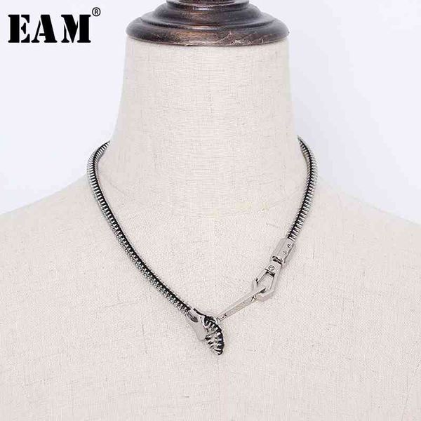 

[eam] women metal color zipper shaped design cool necklace temperament fashion tide all-match spring autumn 2021 1s271, Silver