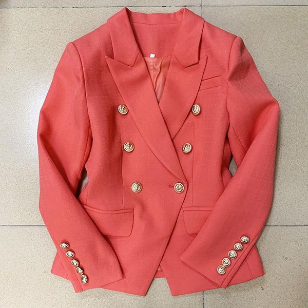 

women's suits & blazers coral red women cotton linen with gold double-breasted button elegant green office ladies jackets dropship, White;black