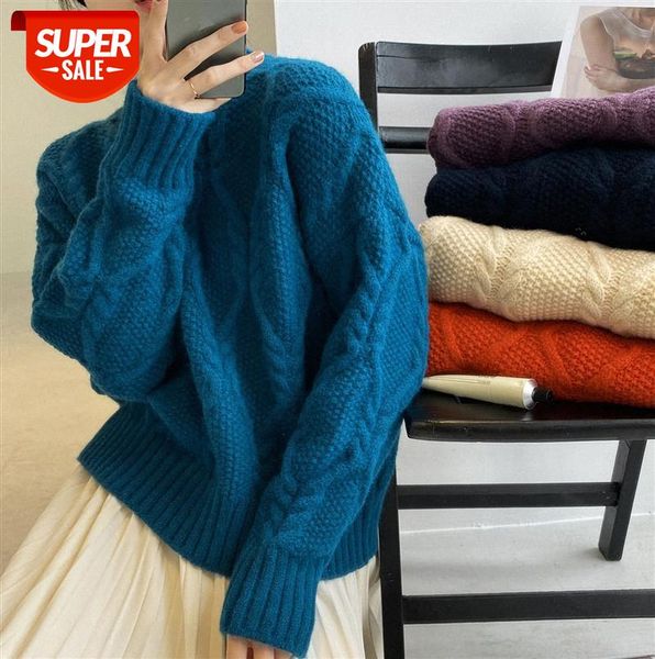 

zhi chen xi is warm, soft and glutinous, has a good texture, twist hen han you taste loose round neck pullover sweater female ax9270 #he8j, Black;gray