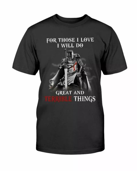 

christian knight templar t-shirt men warrior of god tee great and terrible thing, White;black