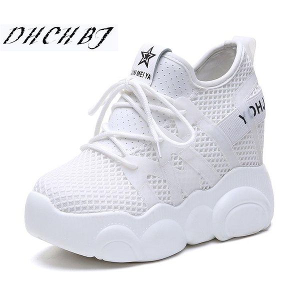 

dress shoes 2021 women platform casual mesh breathable wedge heels 9.5 cm autumn thick sole sneakers woman deportivas mujer, Black