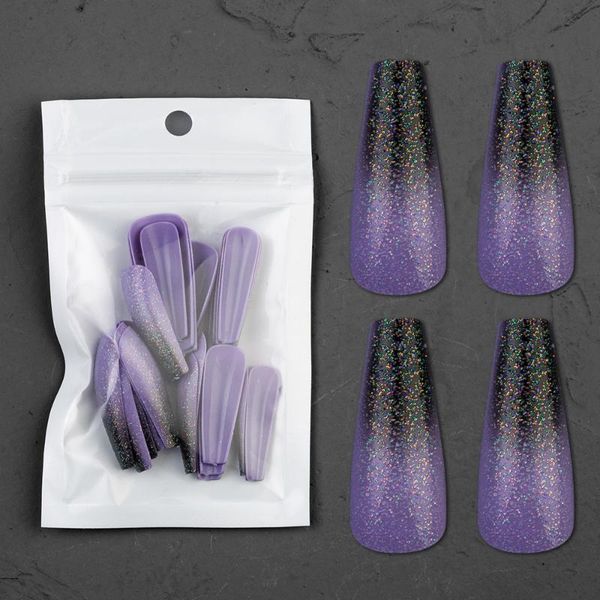 

false nails 20 pcs/set glitter long wearing finished art patch manicure accessories nail tips for woman, Red;gold