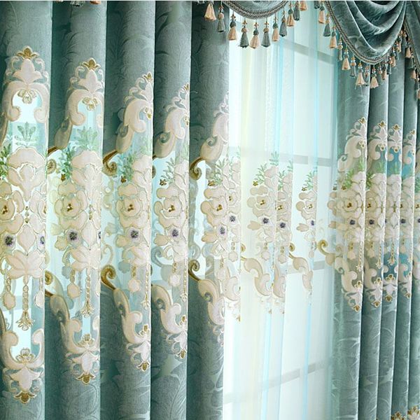 

nordic modern bedroom shade curtain embroidery luxury peacock blue simple living room bay window product customization & drapes