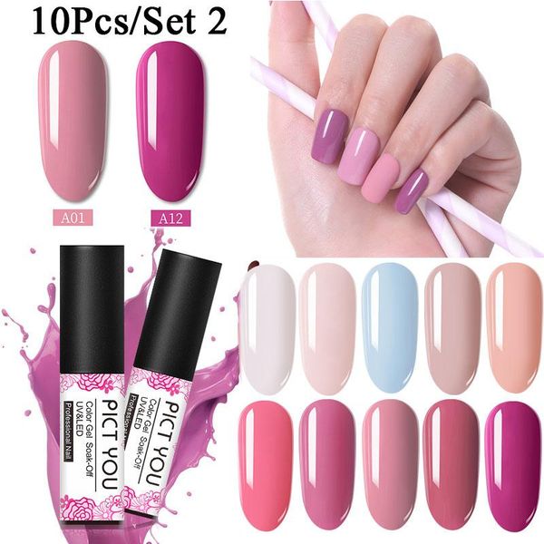 

6/10pcs/set 5ml pale mauve series color polish soak off uv gel varnish one-s nail art, Red;pink