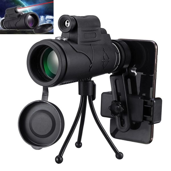 IPReeﾮ MLS-L1 40x60 Monoculare HD Ottica BAK4 Telescopio per visione notturna bassa Torcia laser a LED con treppiede Supporto per telefono