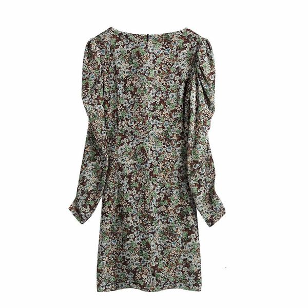 

skirts vintage v-neck long sleeve women's mini dress fashion floral print velvet pleated back zipper chic female dresses, Black