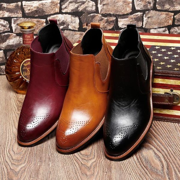 

dress shoes carved brogues men genuine leather formal business sepatu oxford man boots winter zapatos formales, Black