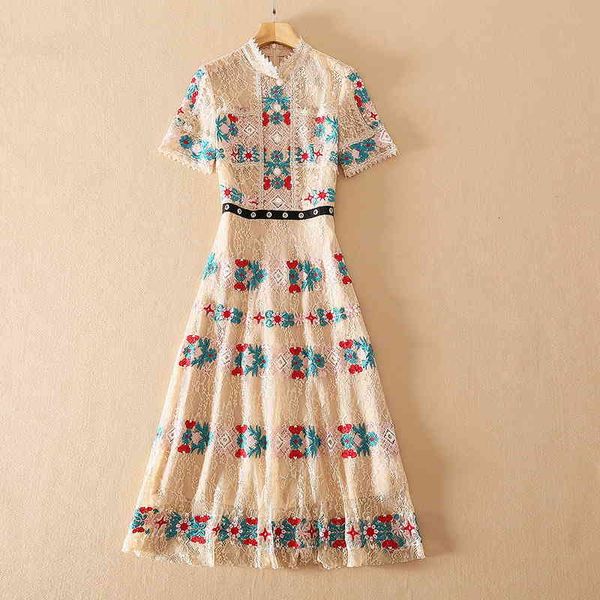 

dresses european and american women's wear for spring 2021 with short sleeves collar lace embroidery fashion pleated dress yv4z, Black;gray