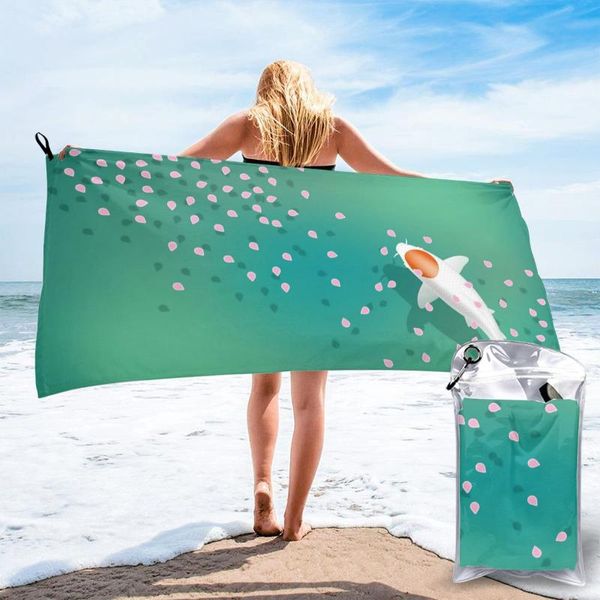 

quick drying towel fancy carp koi fish and leaves microfiber camping hiking hand face outdoor travel kits
