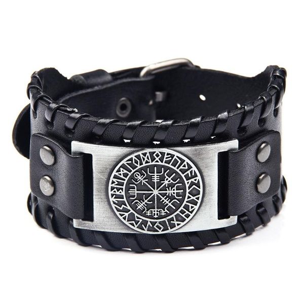

tennis viking bracelet men's northern europe vintage compass punk accessories genuine leather bangles luxury jewelry personalized gift, Golden;silver