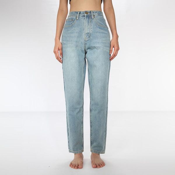 

women's jeans soft womens women light blue washed high waist wide legs tapered radish loose dad for denim pants iupl button