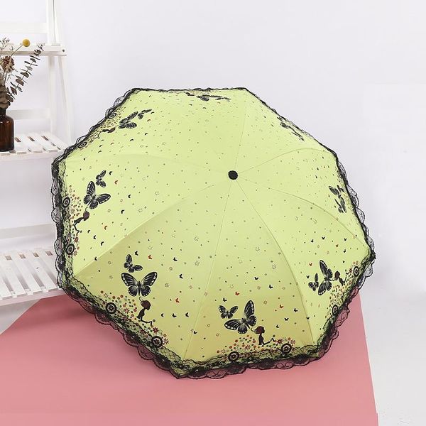

umbrellas folding umbrella flower uv protection sun three-folding butterfly simple fashion