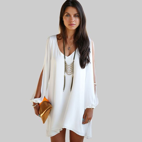 

women's fashion v collar chiffon loose irregular a line dress dress 3xl 210419, Black;gray