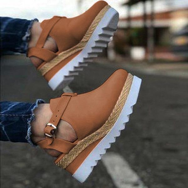 

women sandals vintage wedge shoes ladies buckle strap straw thick bottom flats platform flock female summer, Black