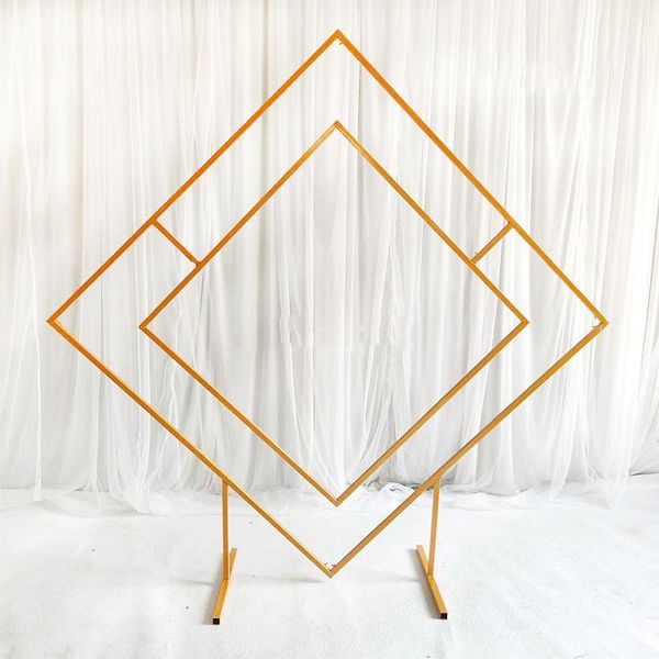 

iron rhombus shelf geometric shaped arches backdrop birthday party wedding stage background outdoor decorative flower stand decoration